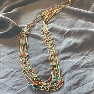 Kingman Turquoise, Red Coral, Black Jet, Heishe Seed Bead Necklace VINTAGE